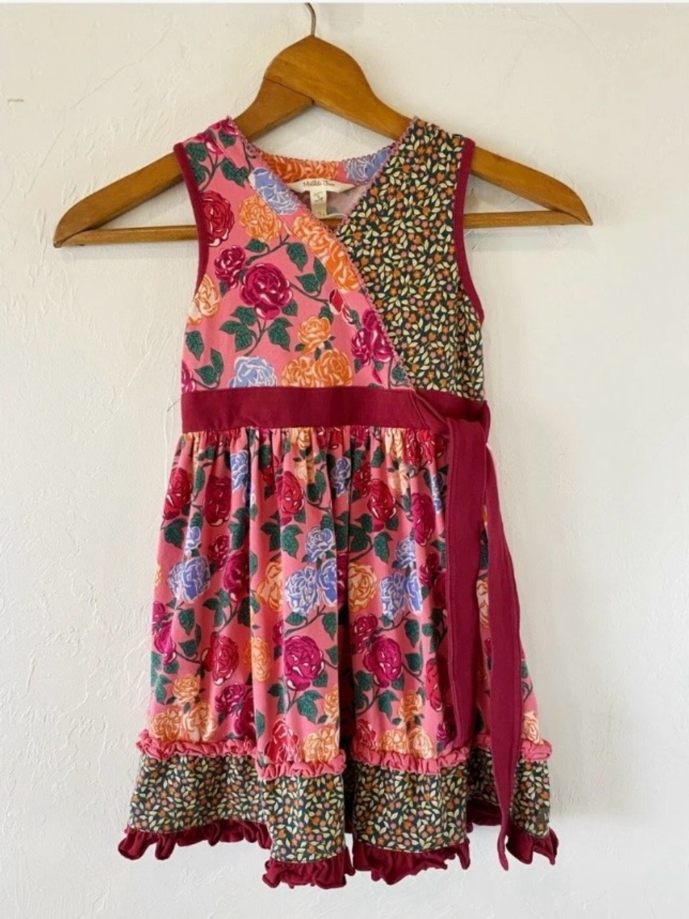 Matilda Jane “Choose Your Own Path”Pink Floral Wrap Dress with Burgundy Sash